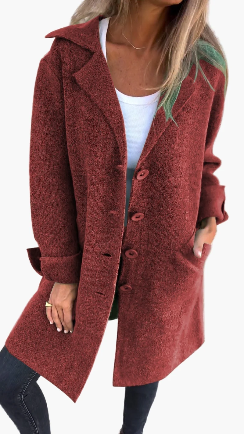Karin | Damen Stylischer Button-Front Mantel im Relaxed Fit