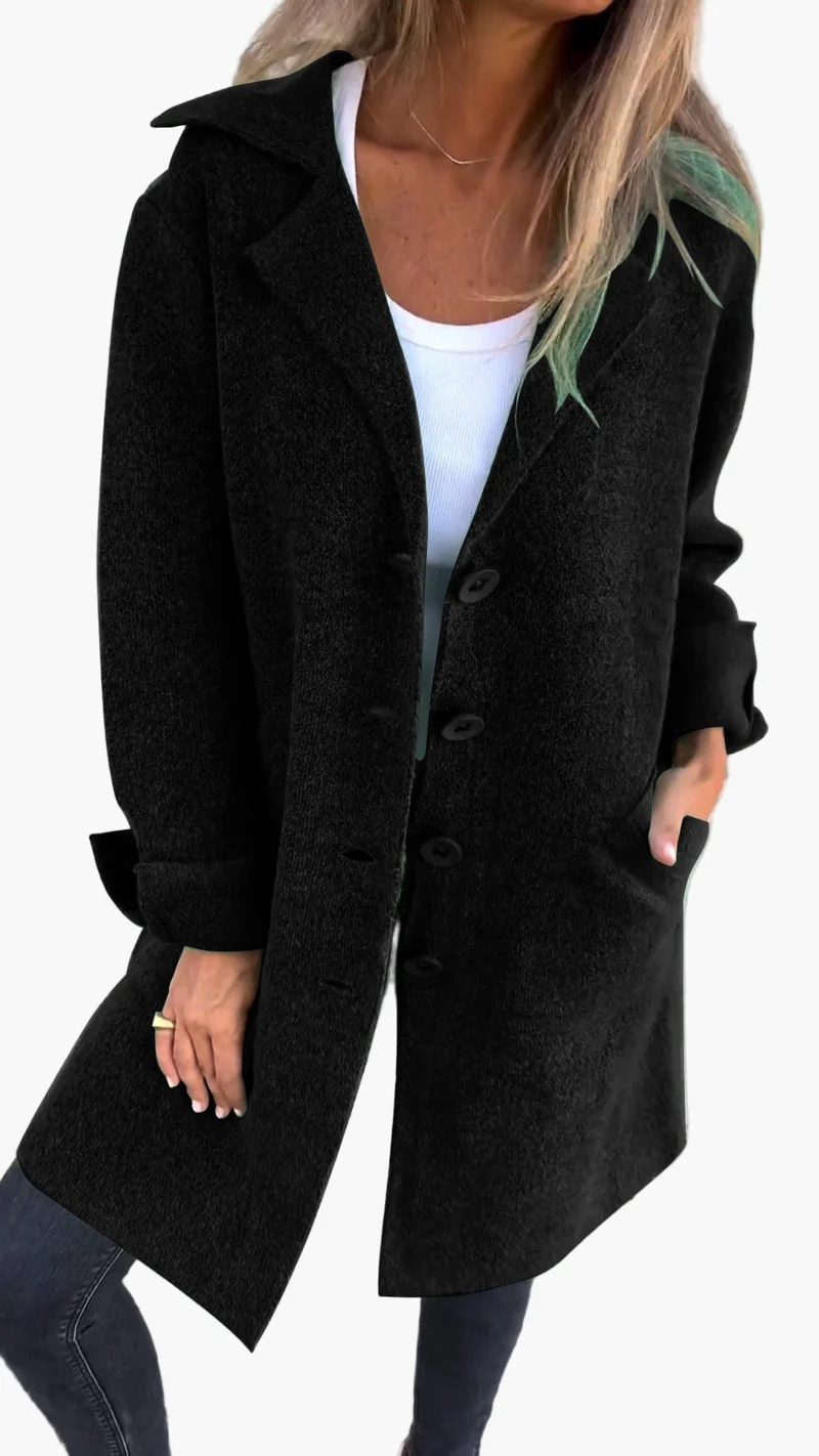 Karin | Damen Stylischer Button-Front Mantel im Relaxed Fit