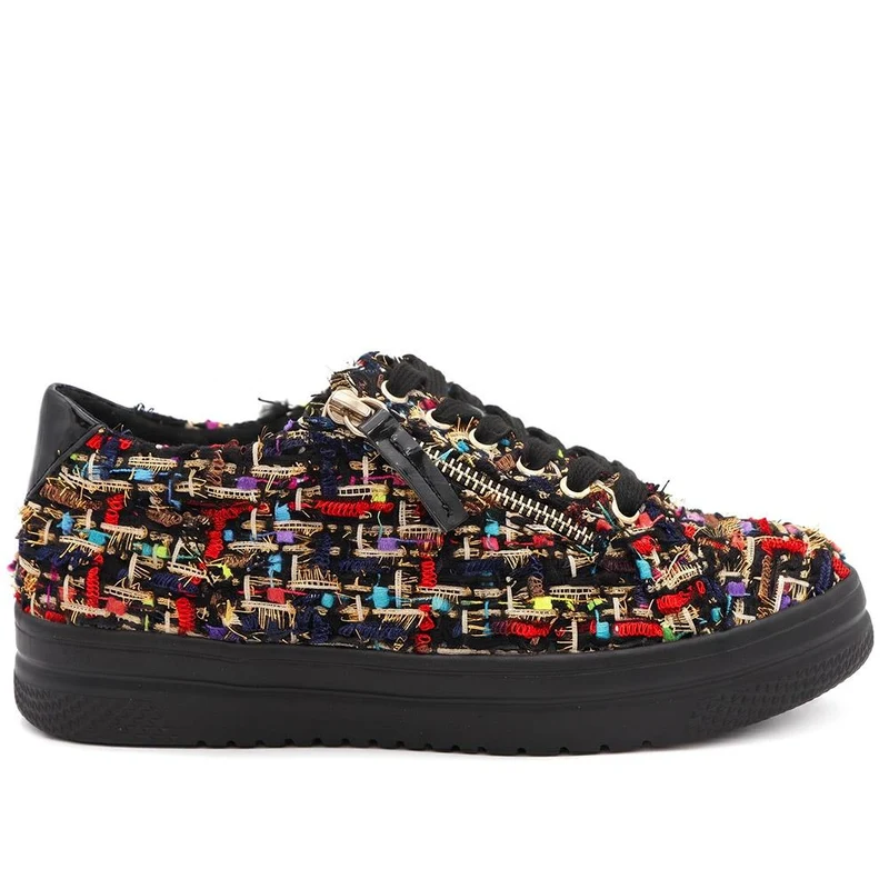 Wide Fit Zip & Lace Platform Trainers - WBINS43003 / 328 884 - Black Multi