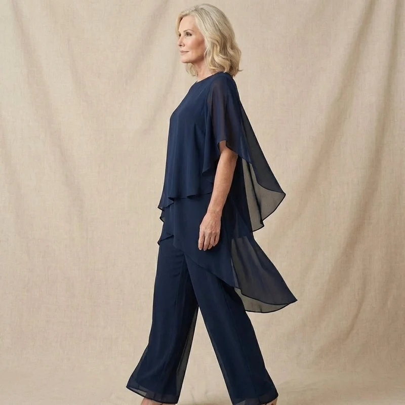 Leonie | Damen Elegantes Chiffon Lagen-Set Oberteil Hose