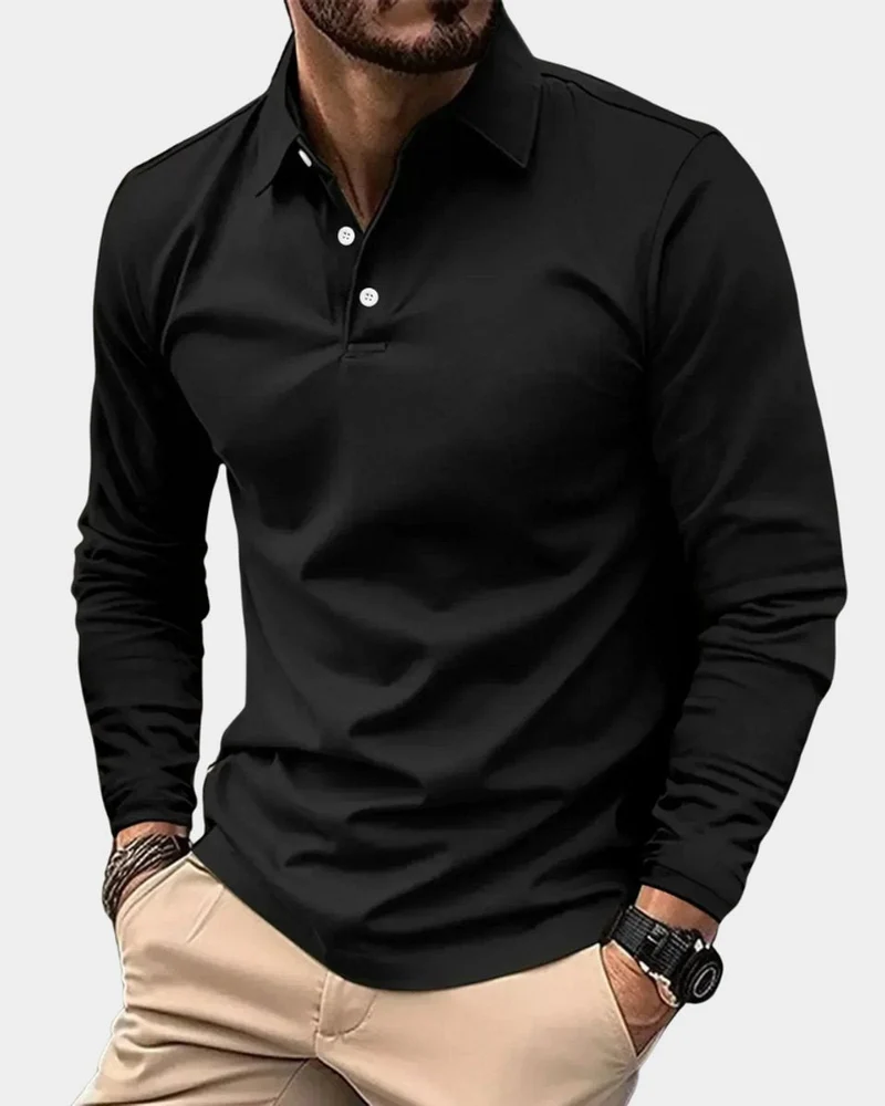 Leon | Herren Slim-Fit Langarm Poloshirt Smart-Casual Kentkragen
