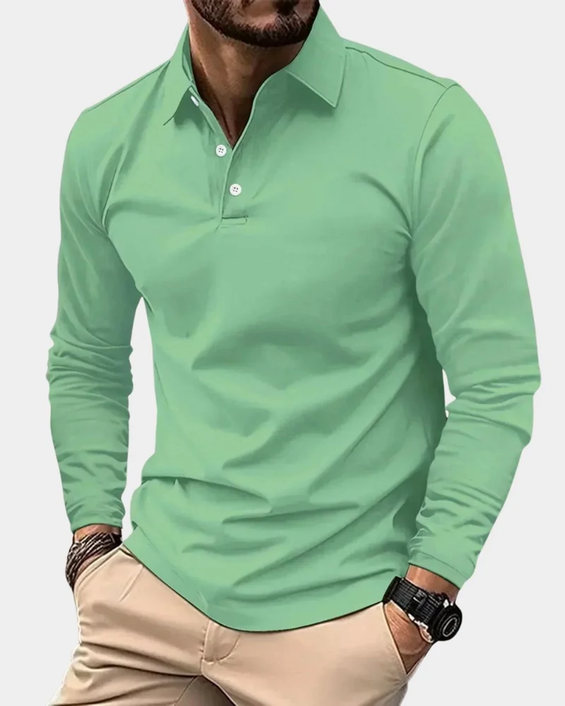 Leon | Herren Slim-Fit Langarm Poloshirt Smart-Casual Kentkragen