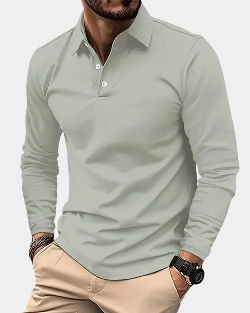 Leon | Herren Slim-Fit Langarm Poloshirt Smart-Casual Kentkragen