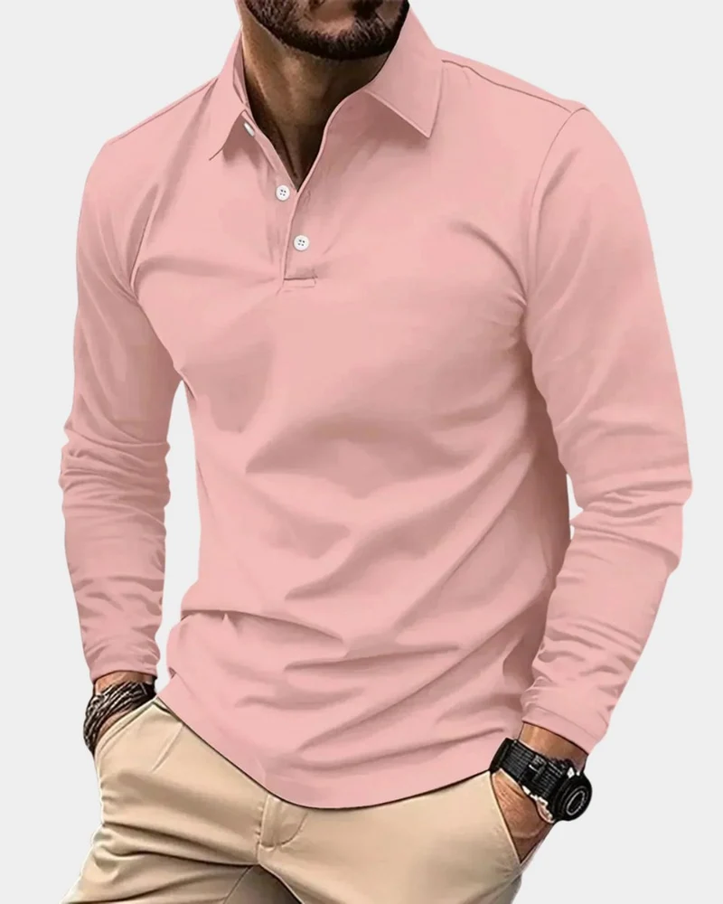 Leon | Herren Slim-Fit Langarm Poloshirt Smart-Casual Kentkragen