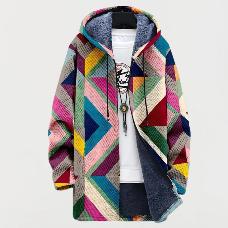 Luisa | Damen Sweater Women Geometrischer Fleece-Hoodie Oversized Bunt