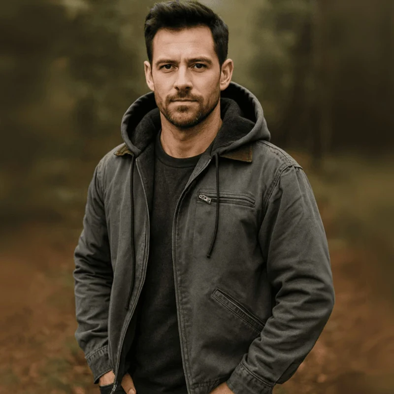 Sebastian | Herren Vintage Winterjacke mit Kapuze und Reißverschluss Fleecefutter