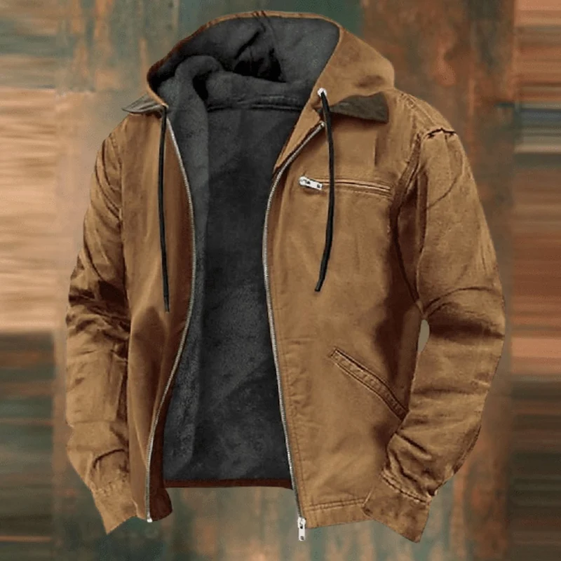 Sebastian | Herren Vintage Winterjacke mit Kapuze und Reißverschluss Fleecefutter