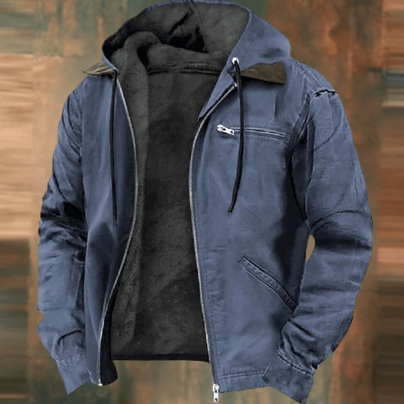 Sebastian | Herren Vintage Winterjacke mit Kapuze und Reißverschluss Fleecefutter