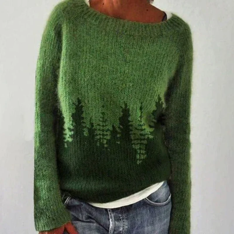 Katharina | Damen Winterpullover nordischem Muster Rundhals Weihnachtsstrickpullover