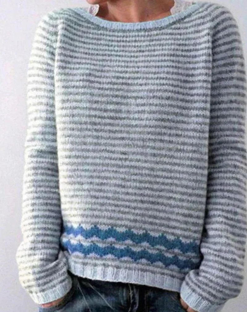 Katharina | Damen Winterpullover nordischem Muster Rundhals Weihnachtsstrickpullover