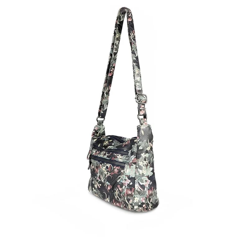 Zip-Close Shoulder Bag - WAHT40007 / 325 839 - Black Floral