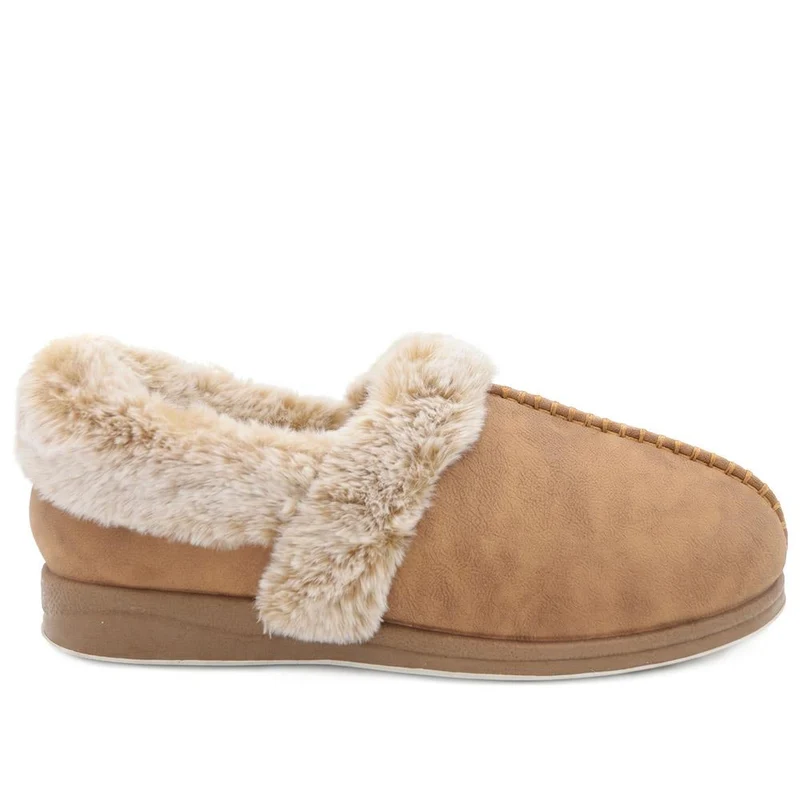Wide Fit Hands Free Fur Lined Full Slippers - QING44003 / 329 843 - Chestnut