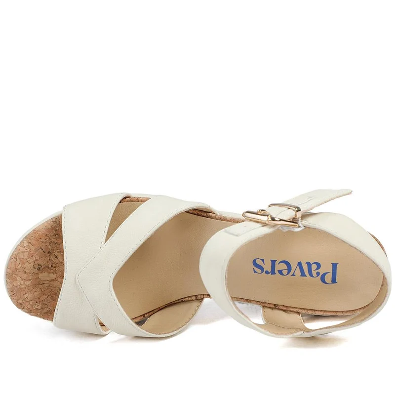 Patterned Cork Wedge Platform Sandals - WBINS43096 / 329 374 - Beige