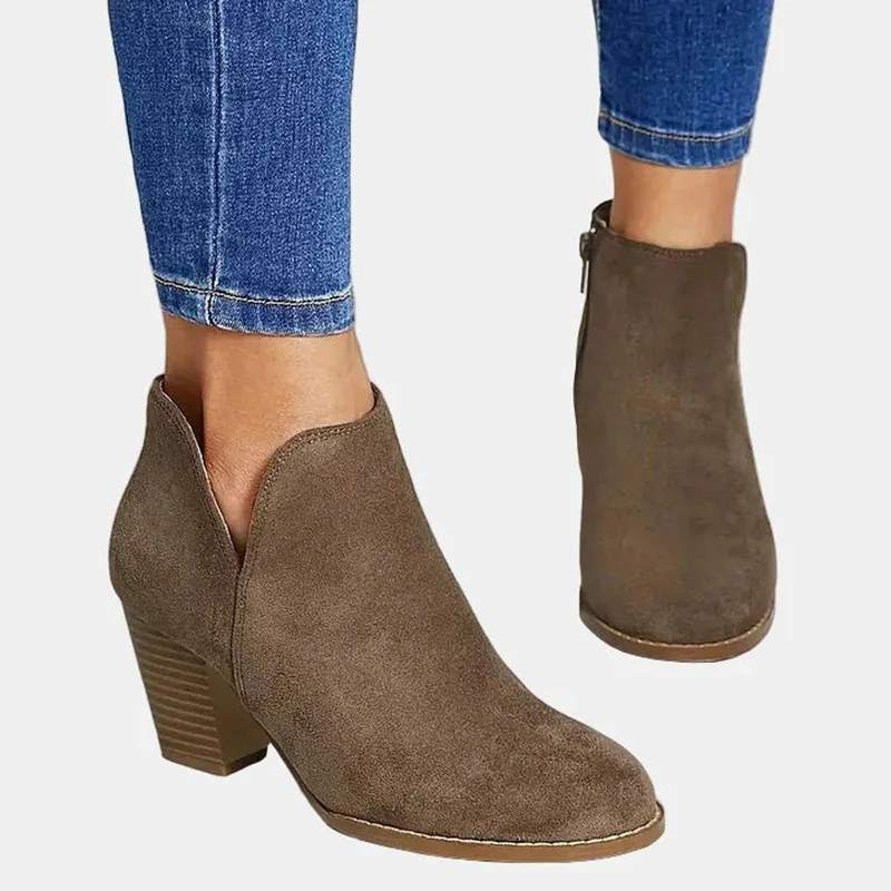 Frieda | Damen Ankle Boots mit Blockabsatz Reißverschluss Stiefeletten