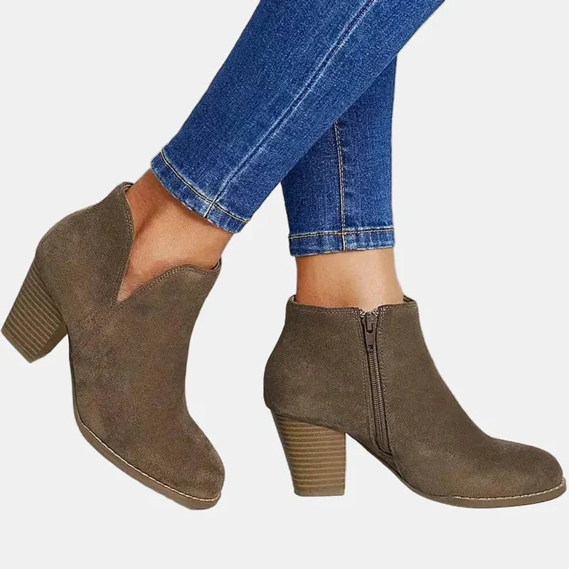 Frieda | Damen Ankle Boots mit Blockabsatz Reißverschluss Stiefeletten