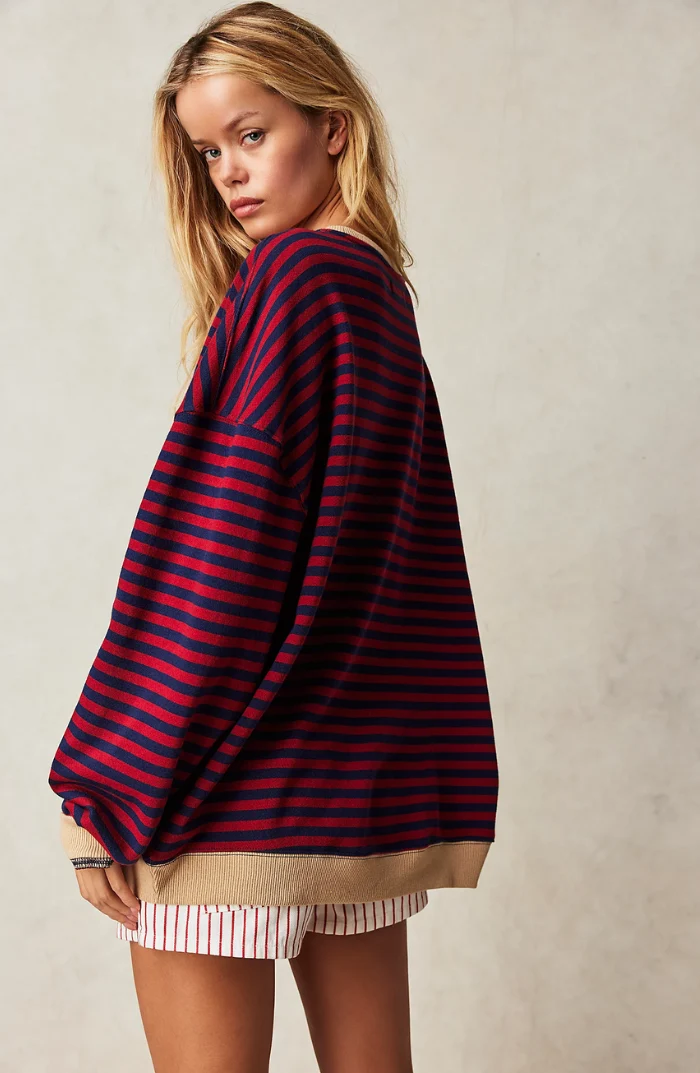 Anja | Damen Gestreifter Rundhals-Pullover für den Frühling