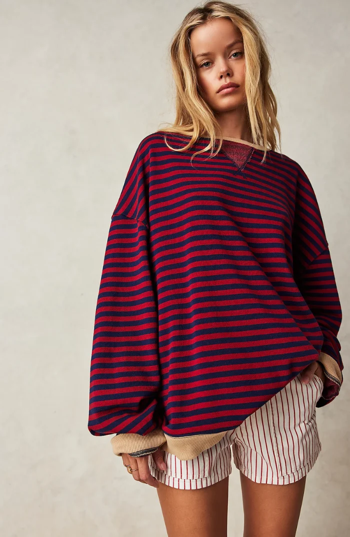 Anja | Damen Gestreifter Rundhals-Pullover für den Frühling
