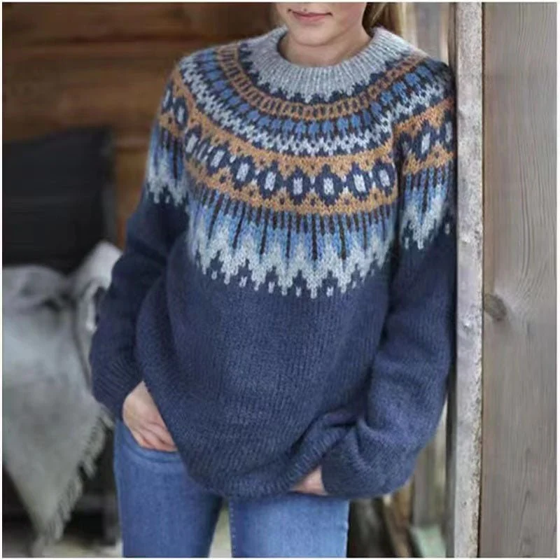 Karin | Damen Stylischer Winterpullover mit Print für den Alltag