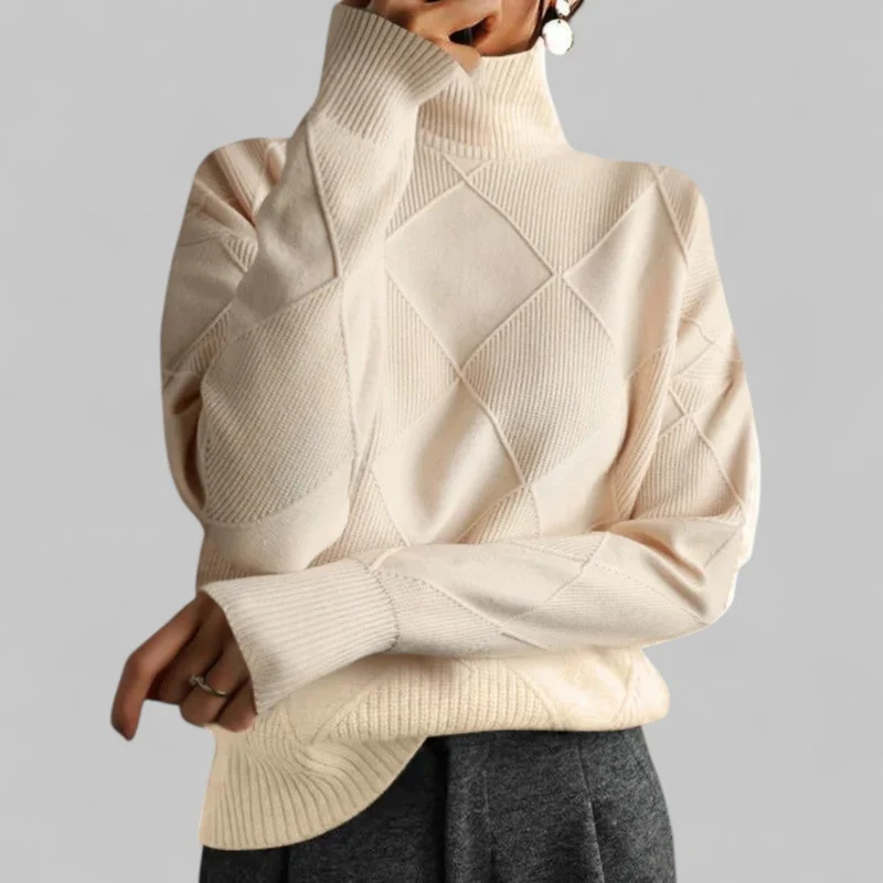 Barbara | Damen Oversized Winterpullover mit Muster und Rollkragen