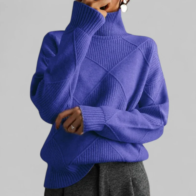 Barbara | Damen Oversized Winterpullover mit Muster und Rollkragen