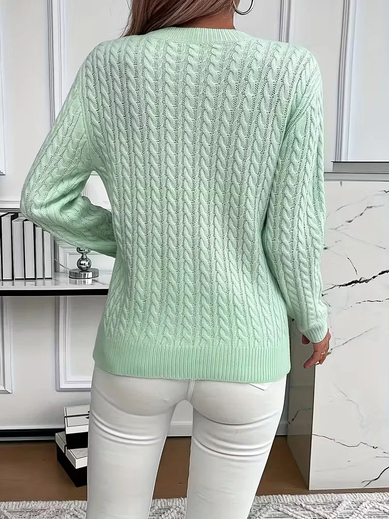 Doris | Damen Gemütlicher Winter-Zopfmuster-Strickpullover