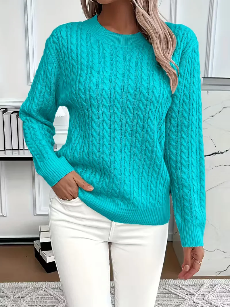 Doris | Damen Gemütlicher Winter-Zopfmuster-Strickpullover