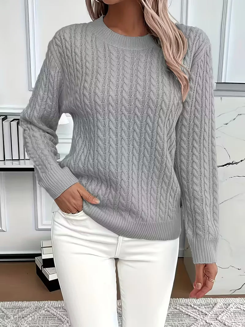 Doris | Damen Gemütlicher Winter-Zopfmuster-Strickpullover