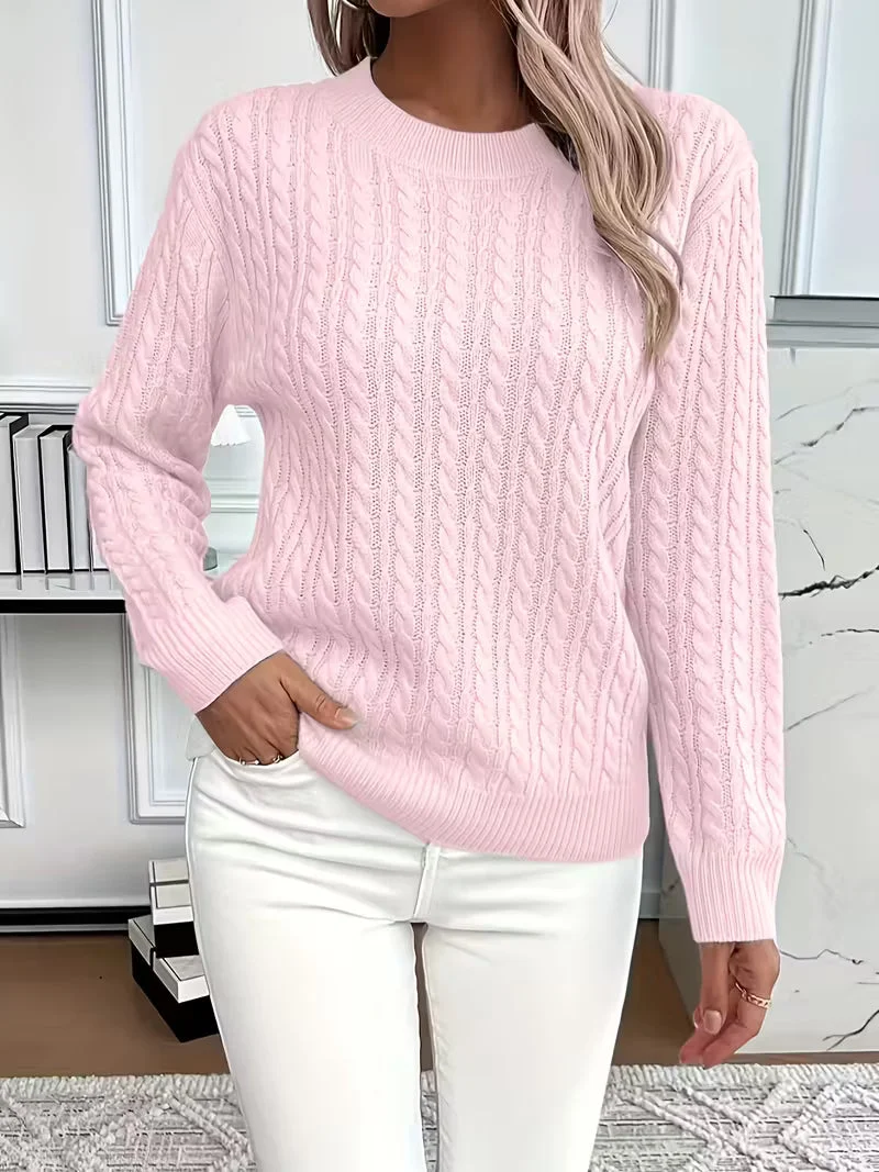Doris | Damen Gemütlicher Winter-Zopfmuster-Strickpullover