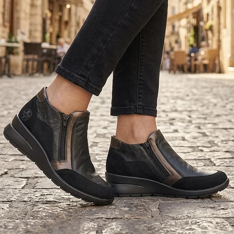 Rieker Zip Up Leather Ankle Boots - RKR44515 / 329 724 - Black