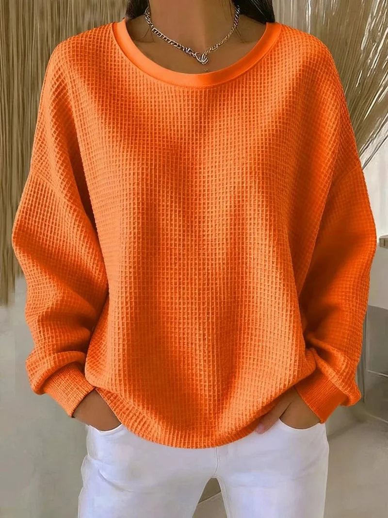 Amelie | Damen Waffelstrick Oversized Rundhals Langarm Pullover