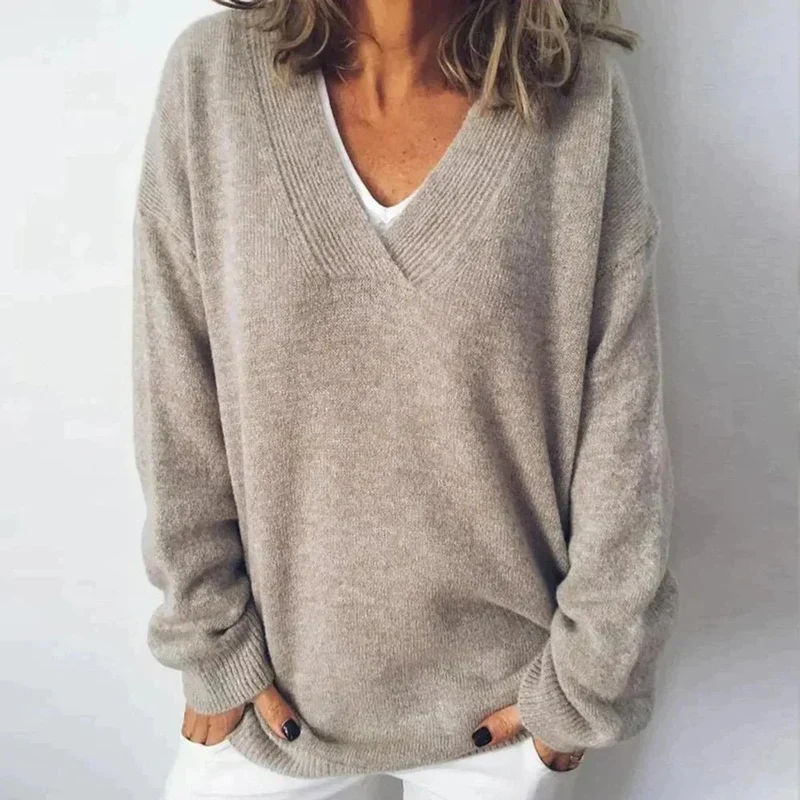 Sophie | Damen Oversized V-Ausschnitt Knit Sweater Pullover