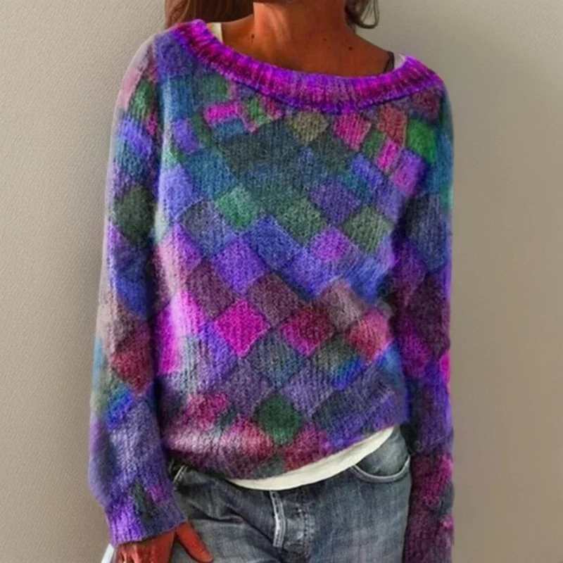 Emilia | Damen Locker Sitzender Knit Sweater mit Rautenmuster