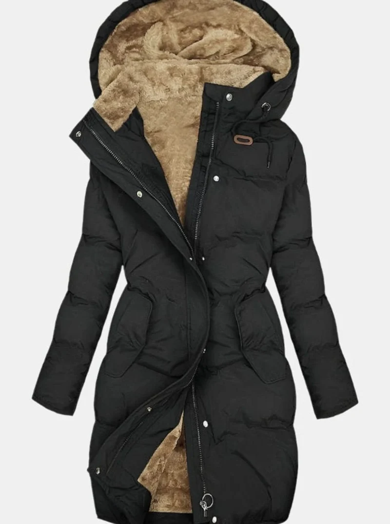 Greta | Damen Langer Wintermantel mit Kapuze und Kunstpelz Wärmefutter