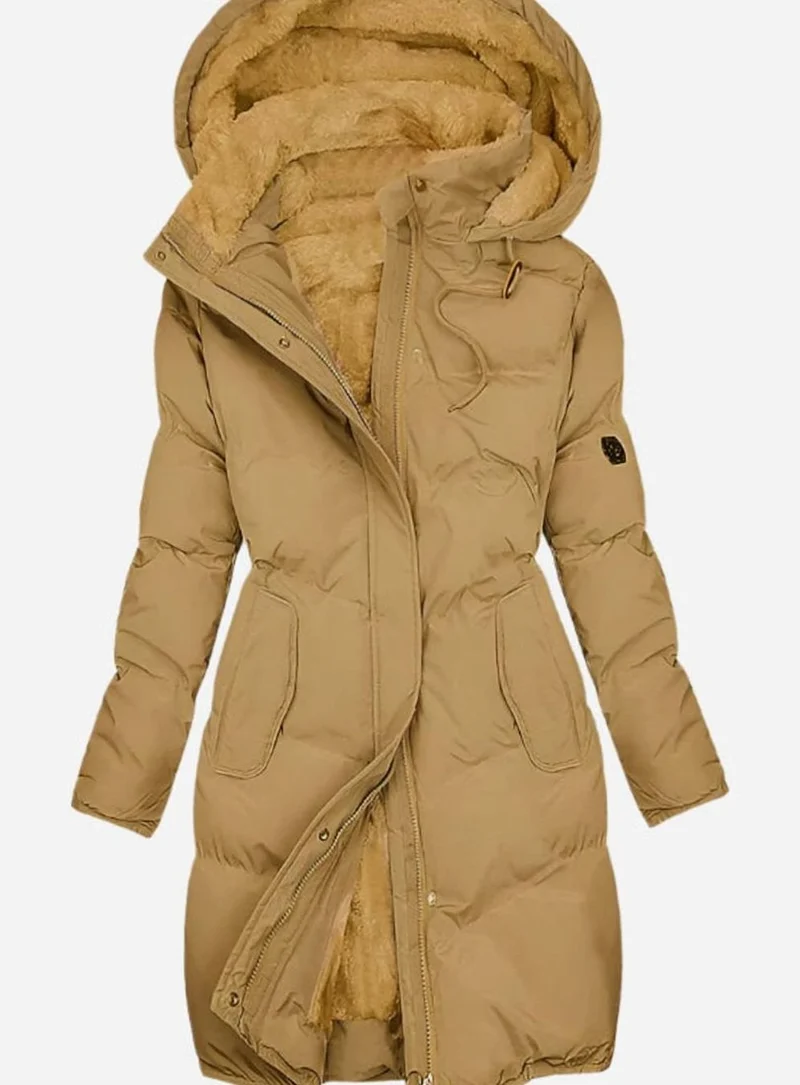 Greta | Damen Langer Wintermantel mit Kapuze und Kunstpelz Wärmefutter