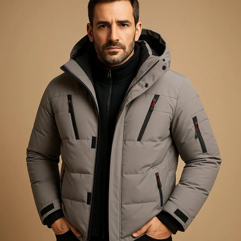 Niklas | Herren Dicke Gefütterte Winterjacke mit Reißverschluss und Kapuze