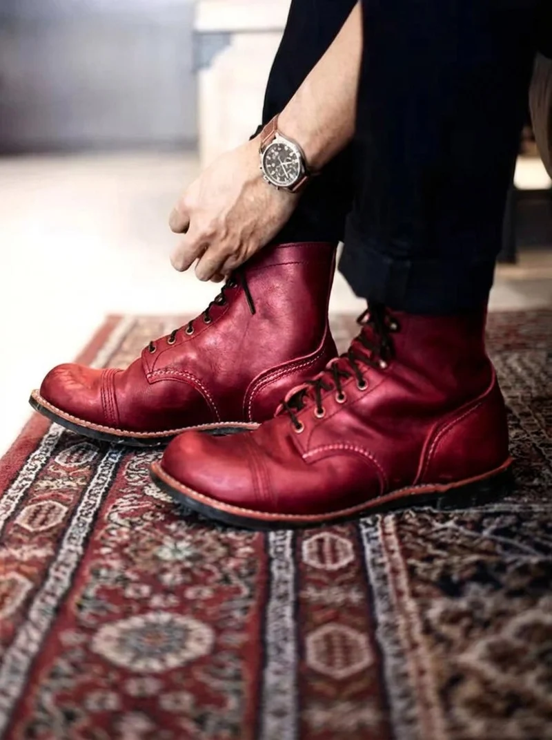 Julian | Herren Mens Boots Klassische Schnürstiefel aus robustem PU-Leder