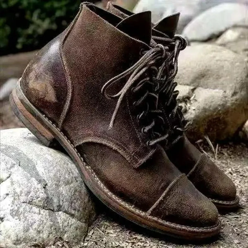 Julian | Herren Mens Boots Klassische Schnürstiefel aus robustem PU-Leder