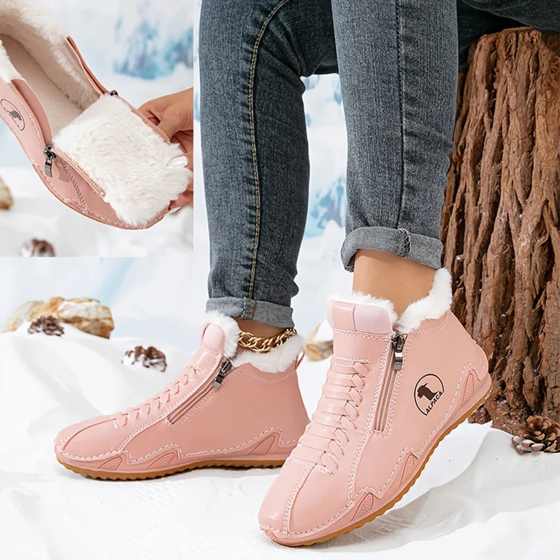 Elisabeth | Damen Gefütterte Ankle Boots Schnürstiefeletten Kunstfell Reißverschluss