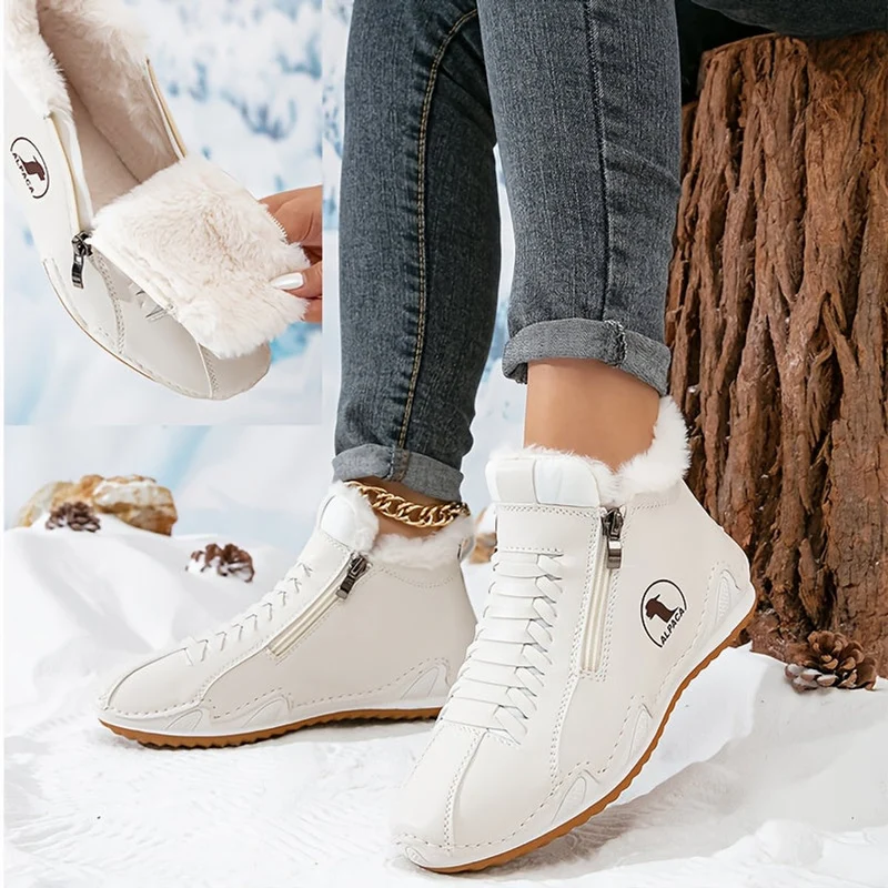 Elisabeth | Damen Gefütterte Ankle Boots Schnürstiefeletten Kunstfell Reißverschluss
