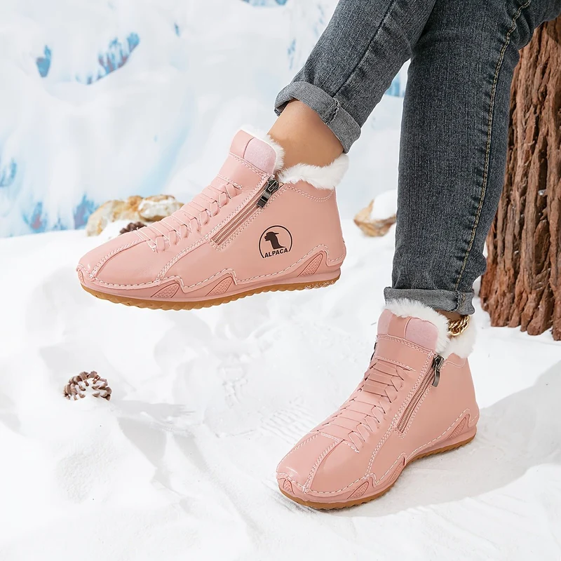 Elisabeth | Damen Gefütterte Ankle Boots Schnürstiefeletten Kunstfell Reißverschluss