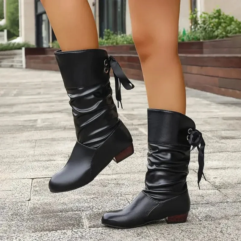 Marlene | Damen Ankle Boots Schnürstiefeletten Blockabsatz Wadenhoch