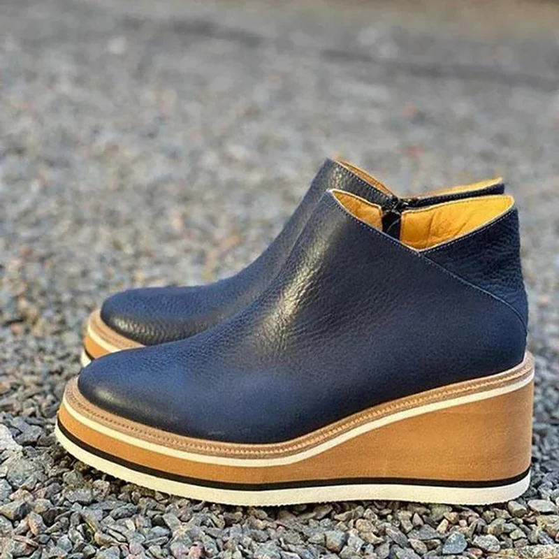 Katharina | Damen Keilabsatz Ankle Boots Kurzstiefel Reißverschluss Plateau