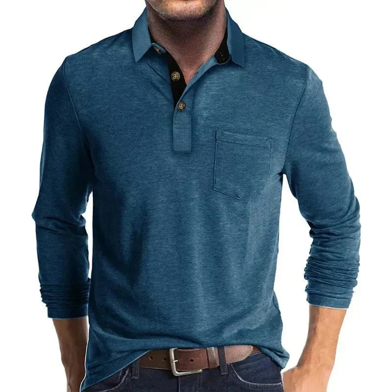 Sebastian | Herren Langarm-Poloshirt mit Brusttasche und Knopfleiste