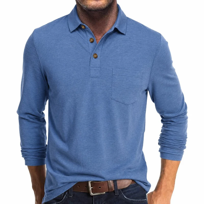 Sebastian | Herren Langarm-Poloshirt mit Brusttasche und Knopfleiste