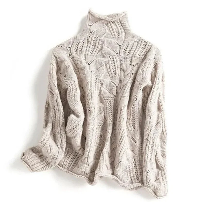 Johanna | Damen Lockerer Zopfmuster Stehkragen Knit Sweater