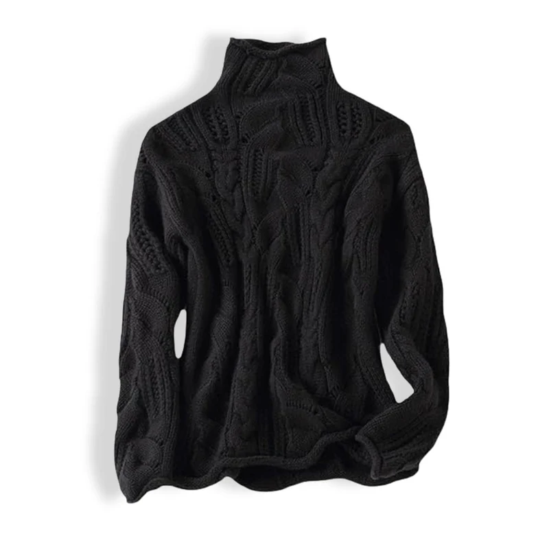 Johanna | Damen Lockerer Zopfmuster Stehkragen Knit Sweater