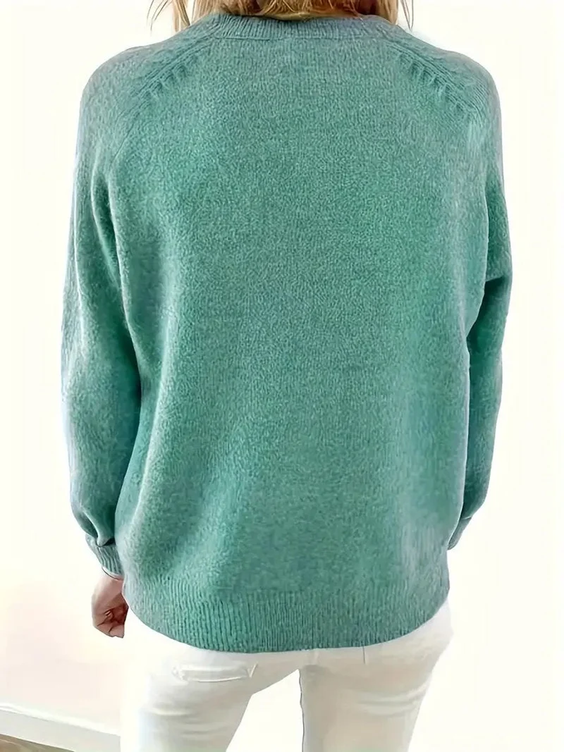 Annika | Damen Strickpullover mit V-Ausschnitt Halbknopfleiste Relaxed Fit
