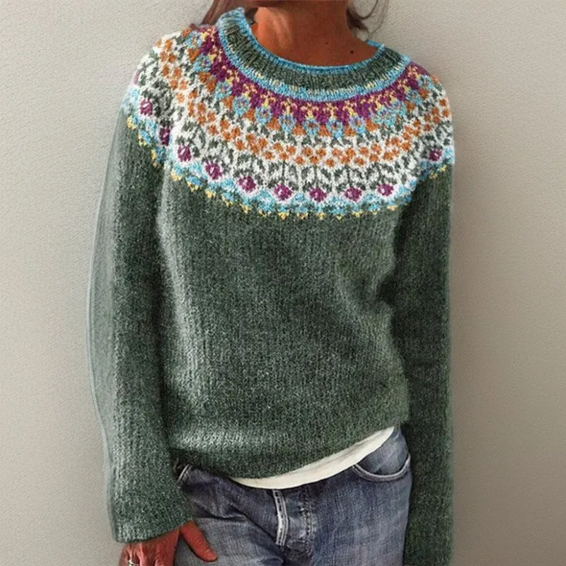 Leonie | Damen Vintage Strickmuster Knit Sweater mit Rundhals