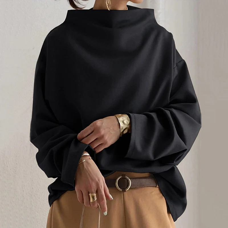 Mia | Damen Oversized Stehkragen Knit Sweater Weicher Strickpullover