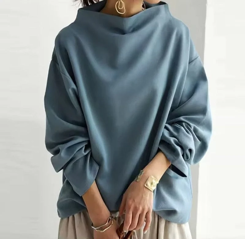 Mia | Damen Oversized Stehkragen Knit Sweater Weicher Strickpullover